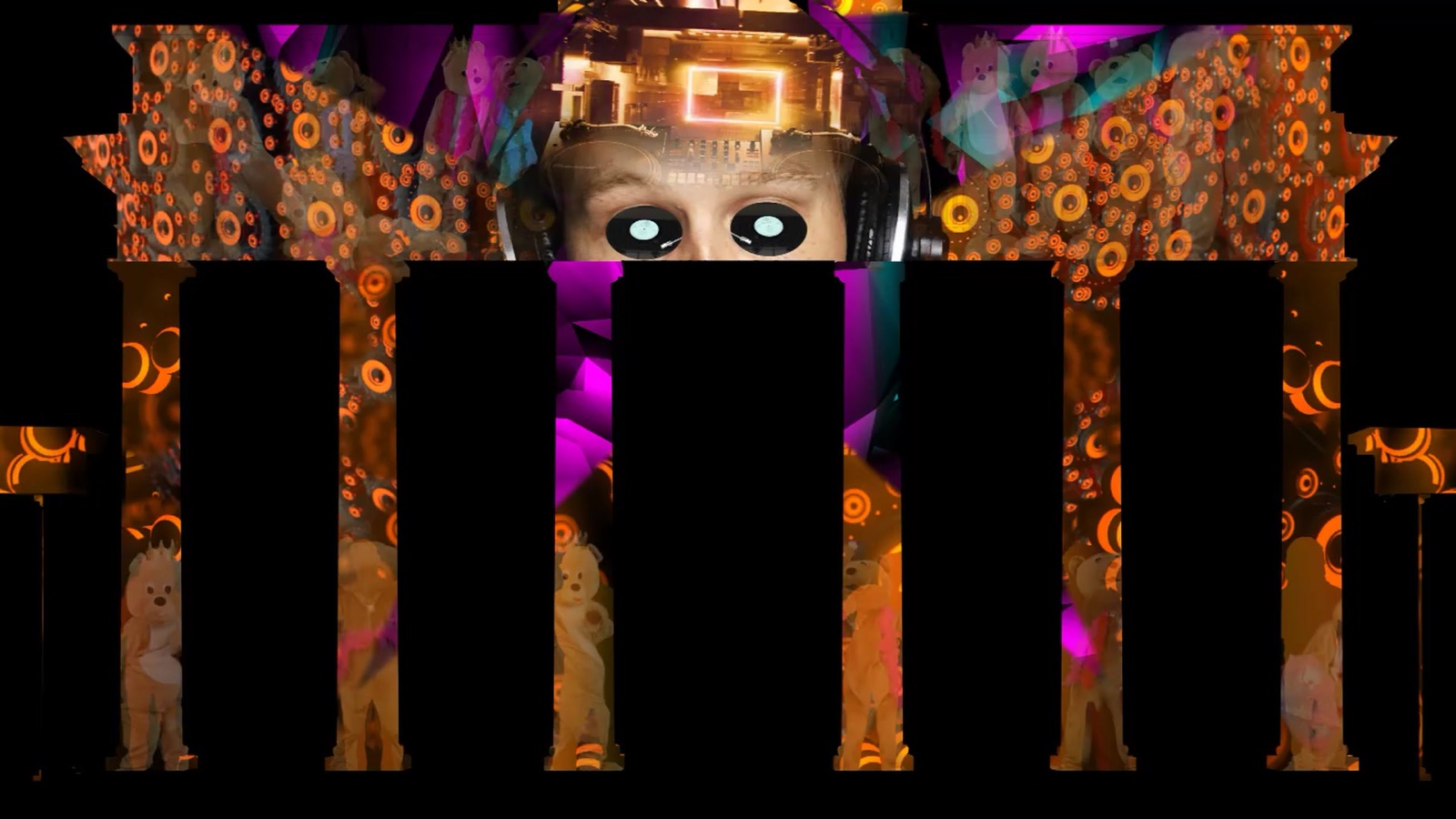 The Brandenburg Gate in Berlin covered in a golden 3D projection mapping during the Festival of Lights